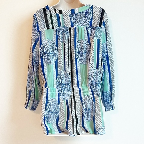 Alfani V Neck Sheer Floral Peplum Long Sleeve Blouse Top Pullover XL Colorful - Picture 4 of 7